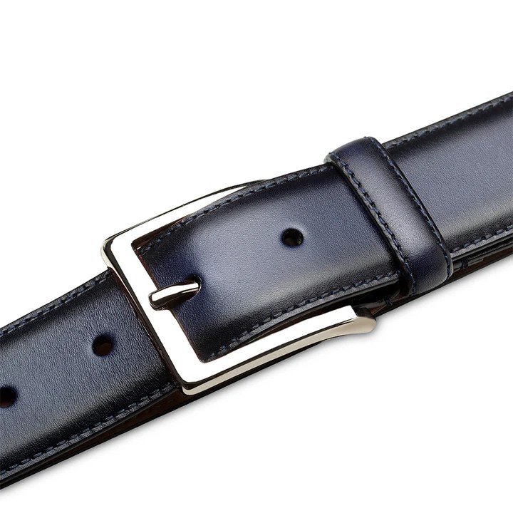 Mezlan Blue Classic Patina Genuine Calfskin Leather Belt AO11522.